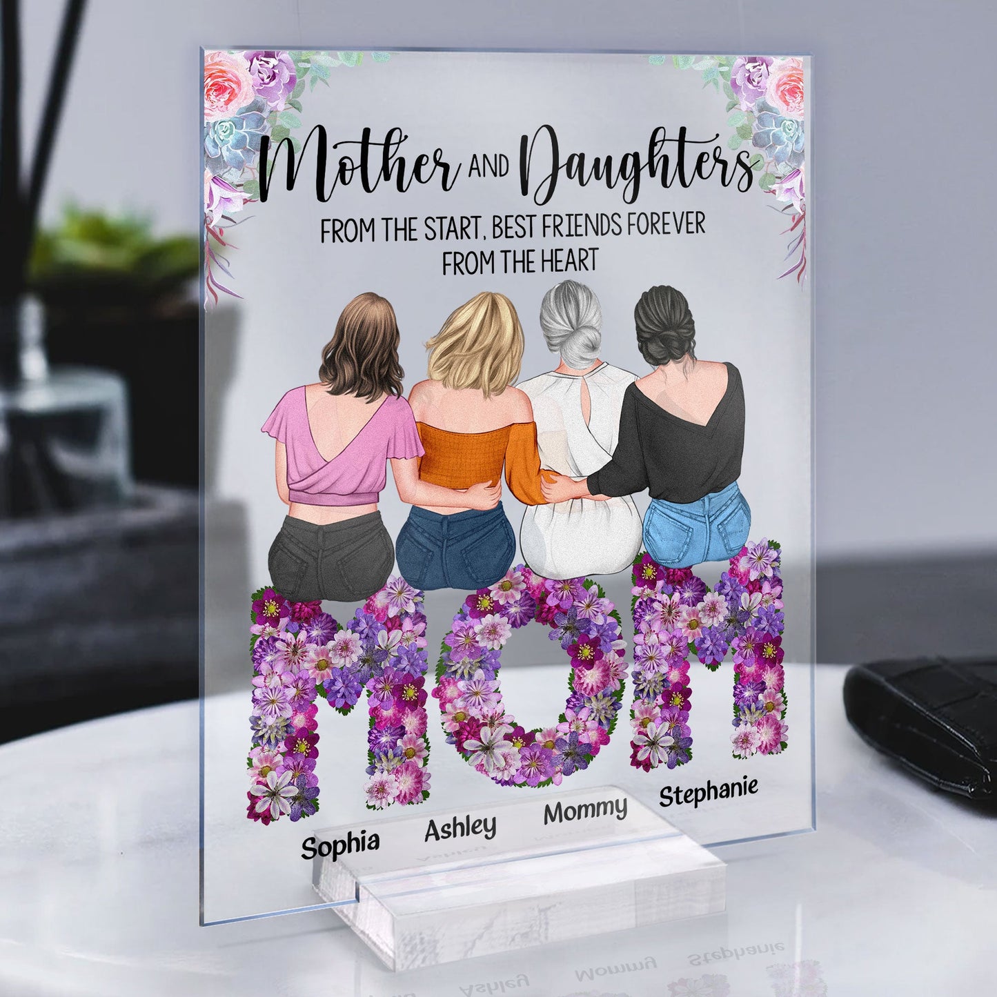 Mother And Daughters - Best Friends Forever From The Heart - Personalized Acrylic Plaque - Mother's Day, Loving, Birthday Gift For Mothers, Mama, Daughter