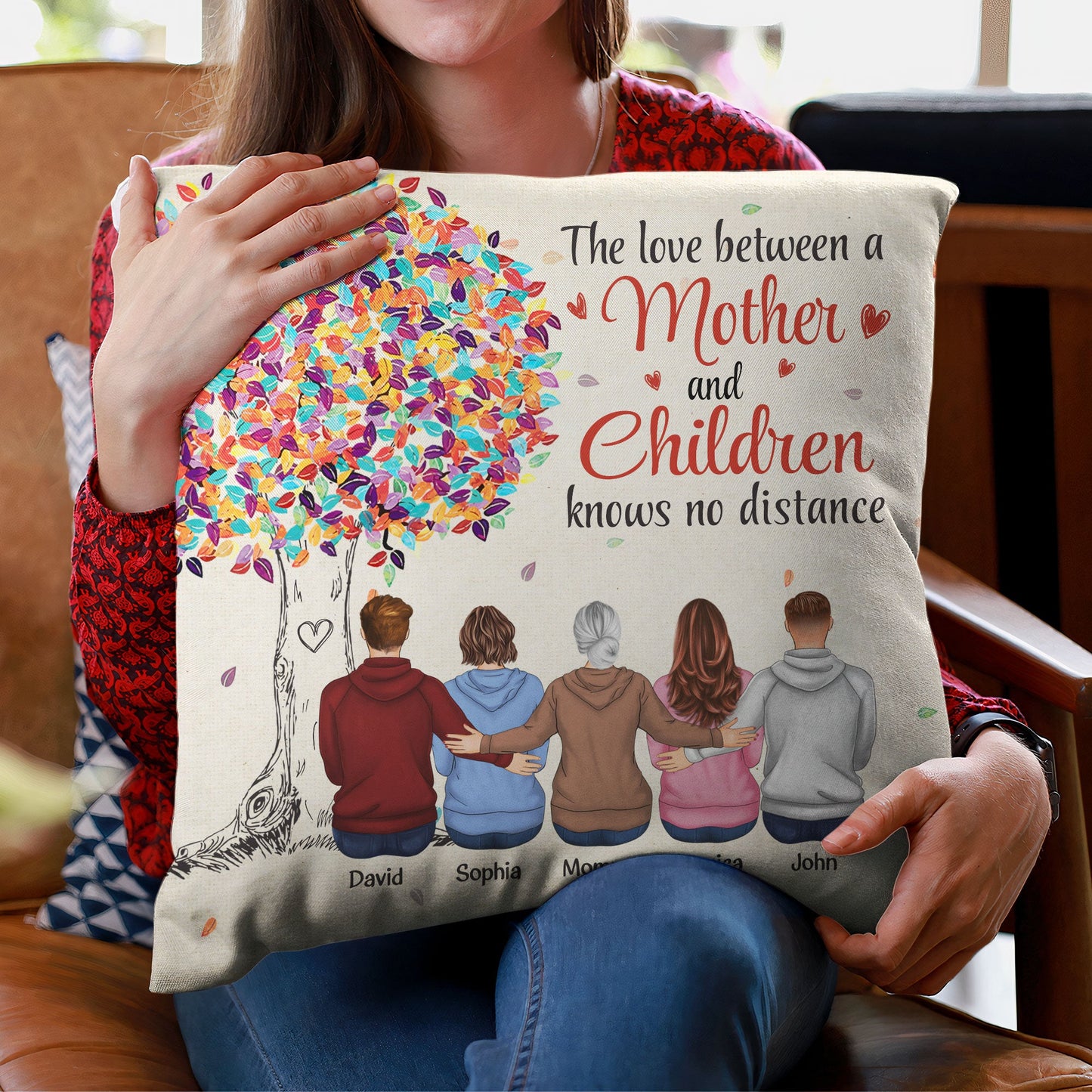 Mother & Children Colorful Tree - Personalized Pillow (Insert Included)