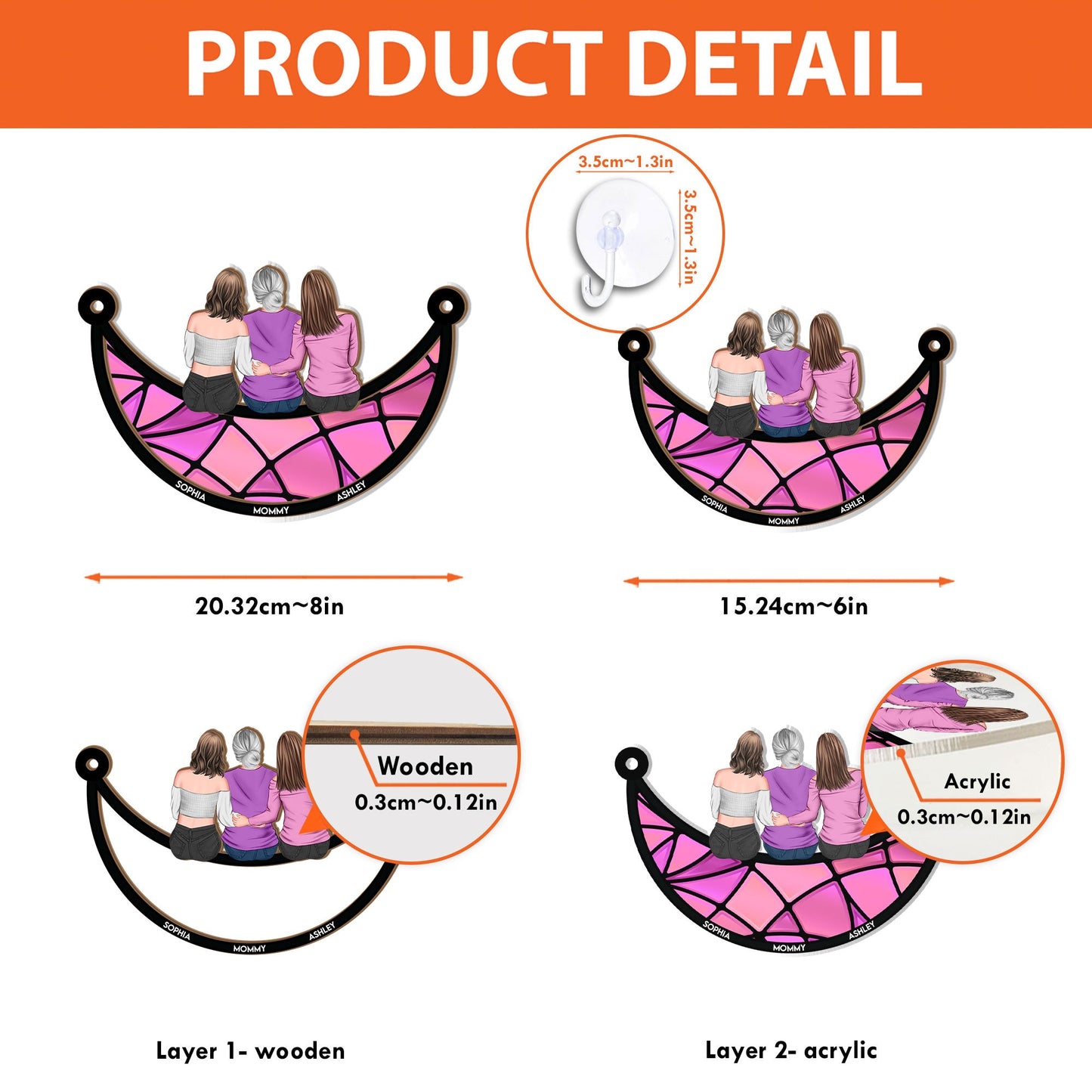 Mother & Daughter On The Moon - Personalized Window Hanging Suncatcher Ornament - Christmas Gift For Mom