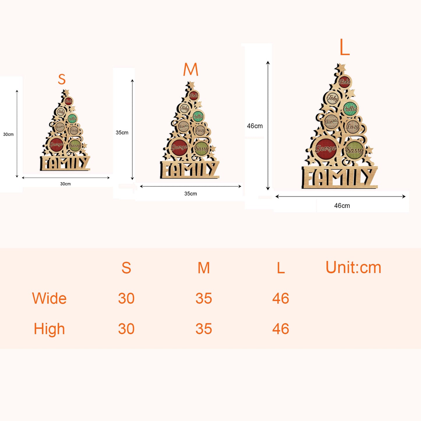 Names On Christmas Tree - Personalized Custom Shaped Wood Sign