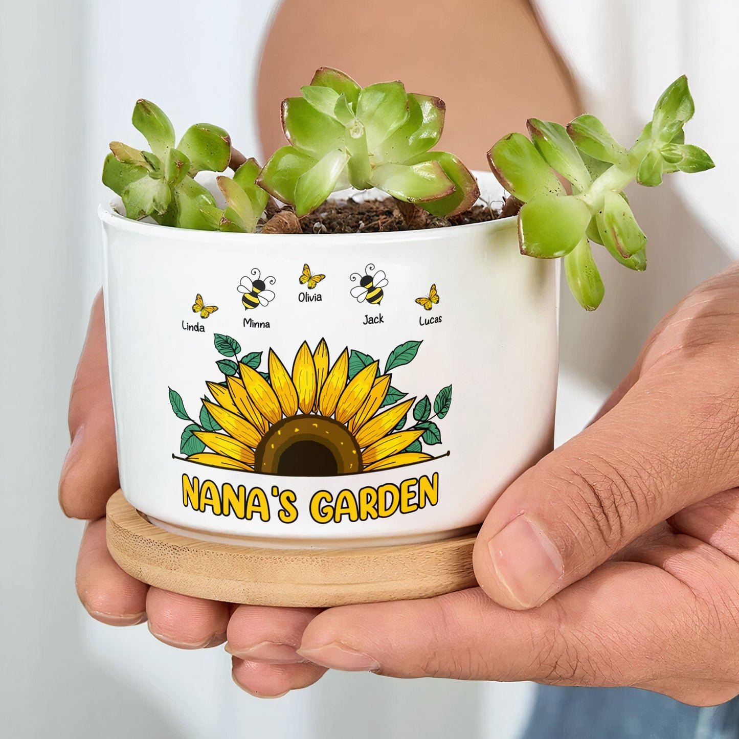 Nana Garden Plant Pot - Personalized Ceramic Plant Pot With Tray