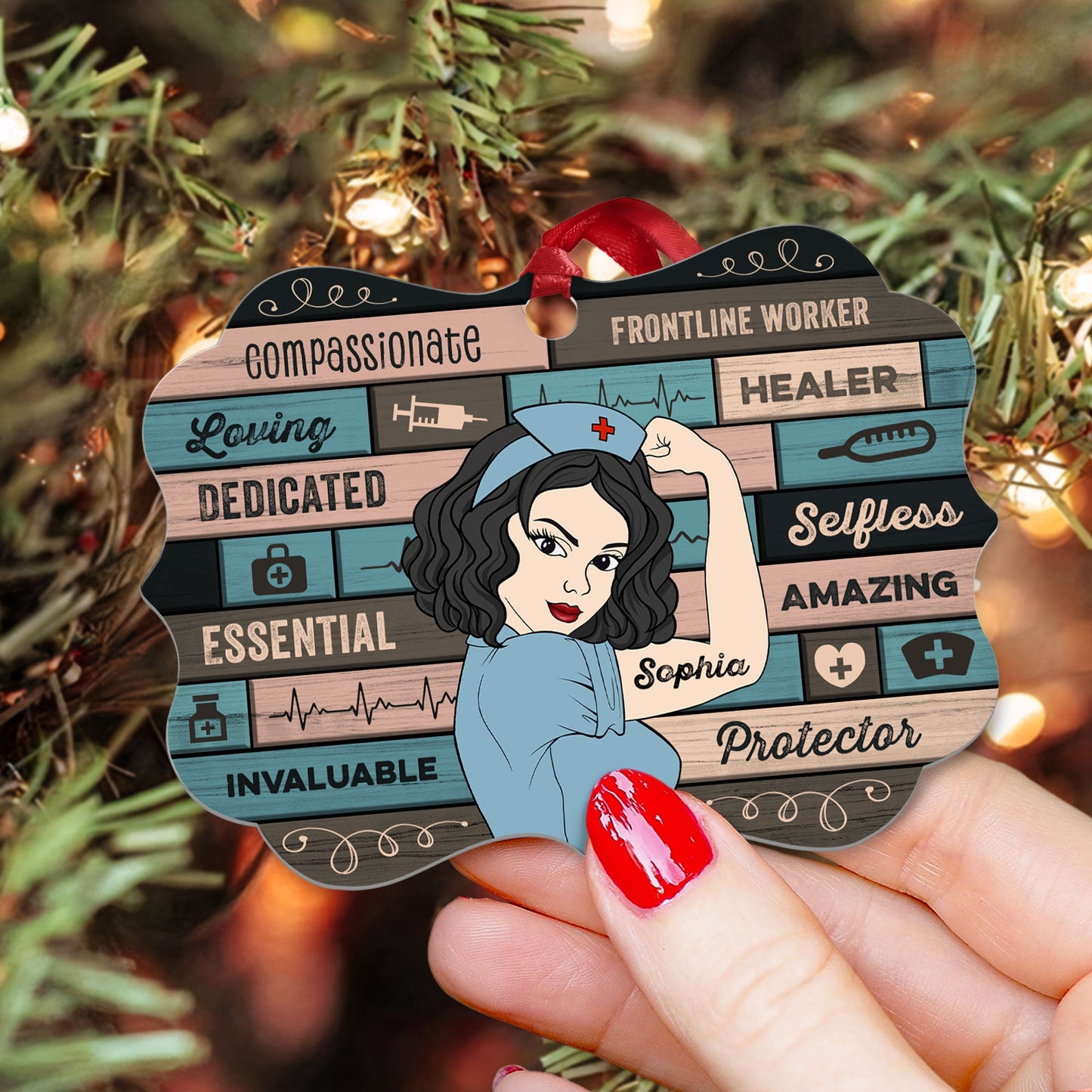 Nursing Is A Work Of Heart - Personalized Aluminum Ornament - Christmas, Loving Gift For Nurse, Coworkers, Sister