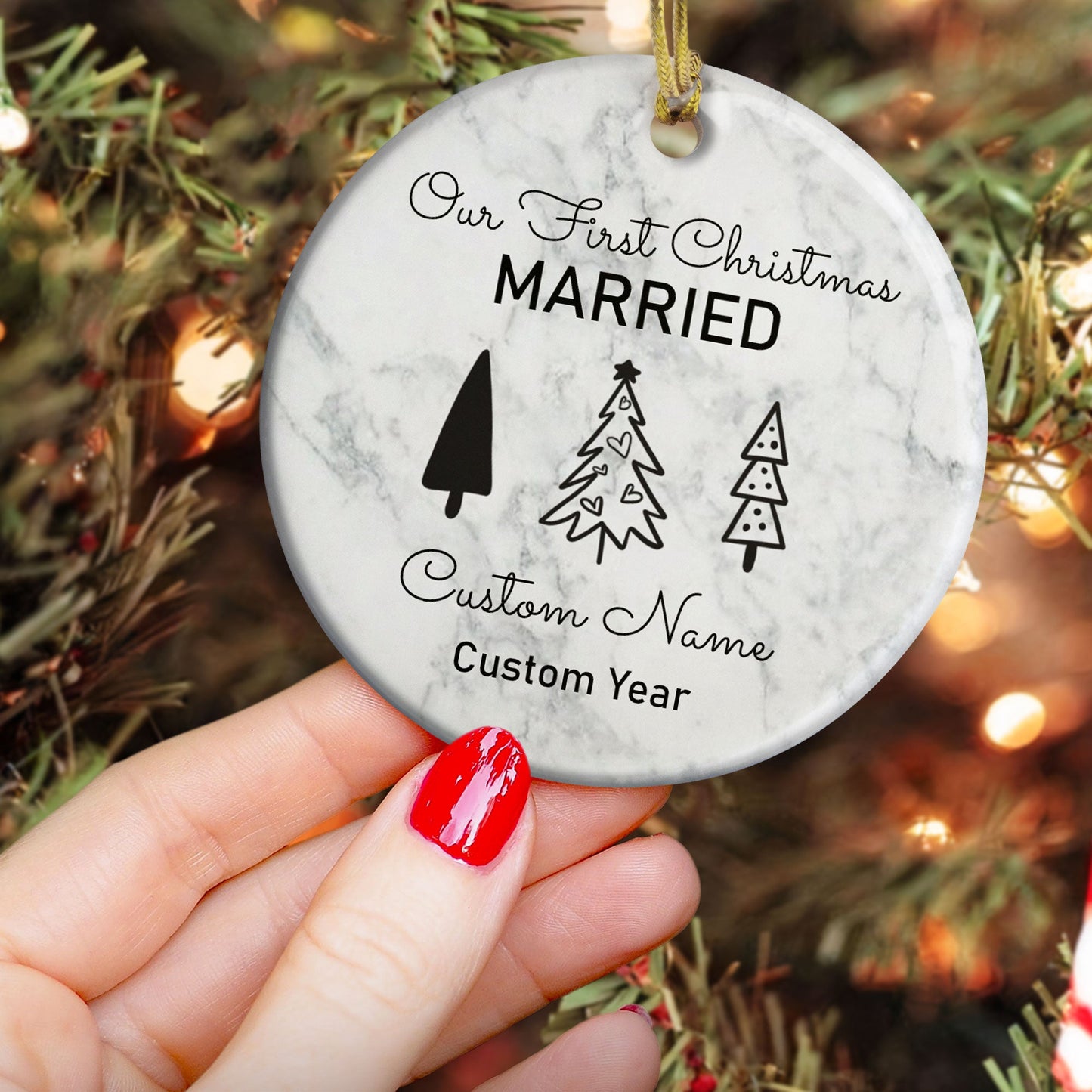 Our First Christmas Maried - Personalized Ceramic Ornament - Christmas gift for Friends and Family