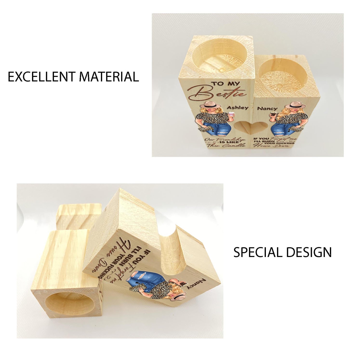 Our Friendship Is Like This Candle - Personalized Wood Candle Holder - Birthday Gift For Besties, Soul Sisters, Sistas, Bff, Friends