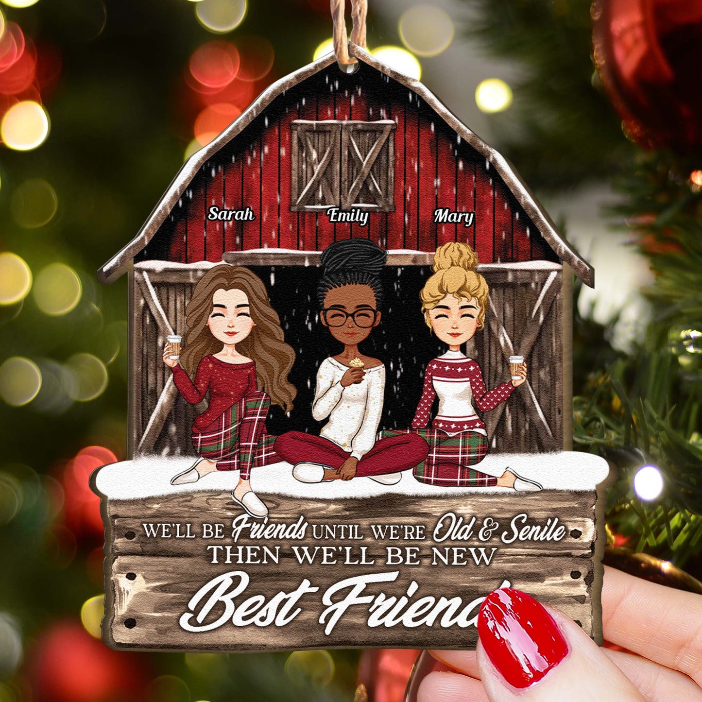 Our Laughs Are Limitless Friendship Red Barn 2 - Personalized Wooden Ornament - Vintage Ornament