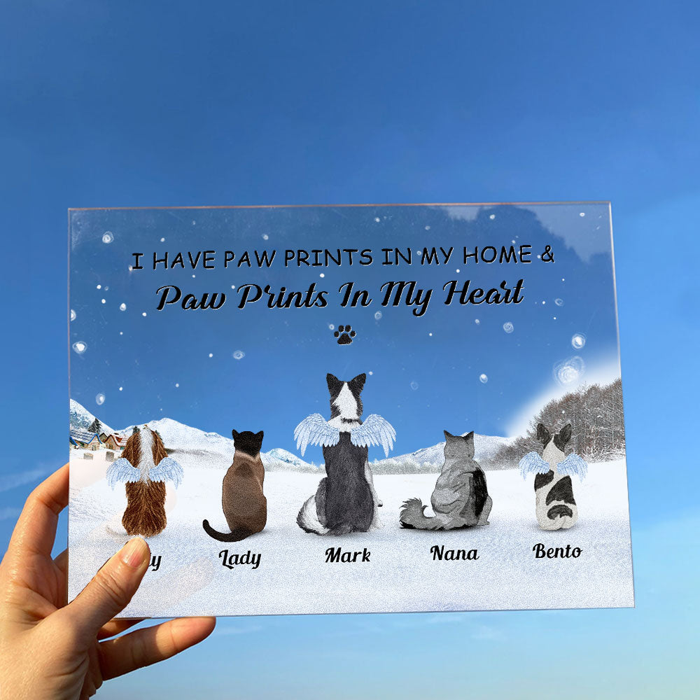 Paw Prints In My Home & Paw Prints In My Heart - Personalized Acrylic Plaque - Christmas, Loving Gift For Pet Lover, Dog Lover, Dog Owner, Cat Lover Cat Owner