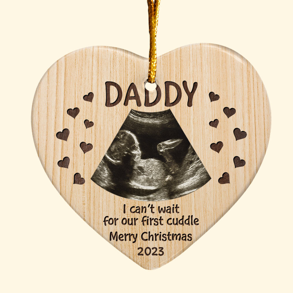 I Can't Wait For Our First Cuddle - Personalized Heart Shaped Ceramic Photo Ornament
