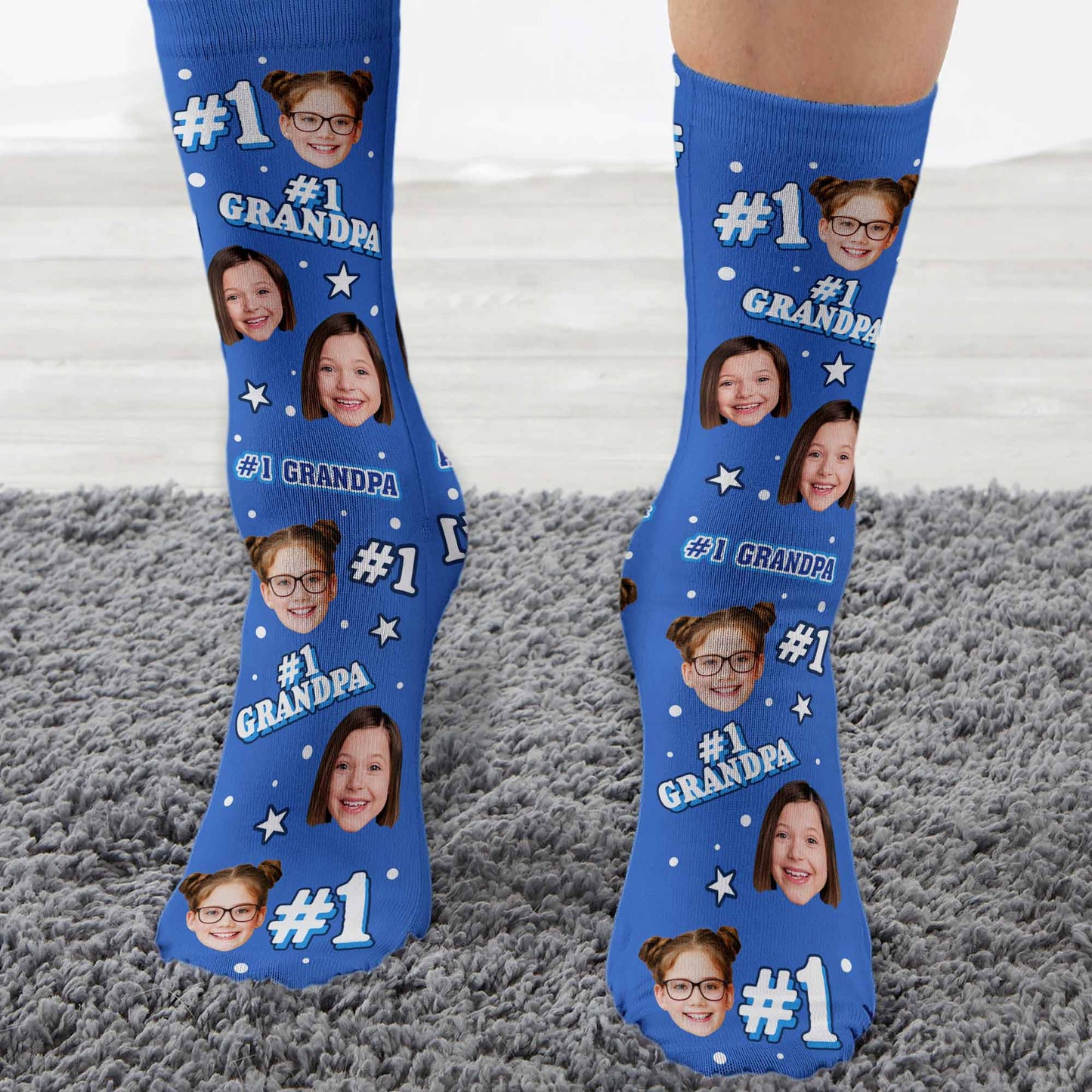 #1 Grandpa - Personalized Photo Crew Socks