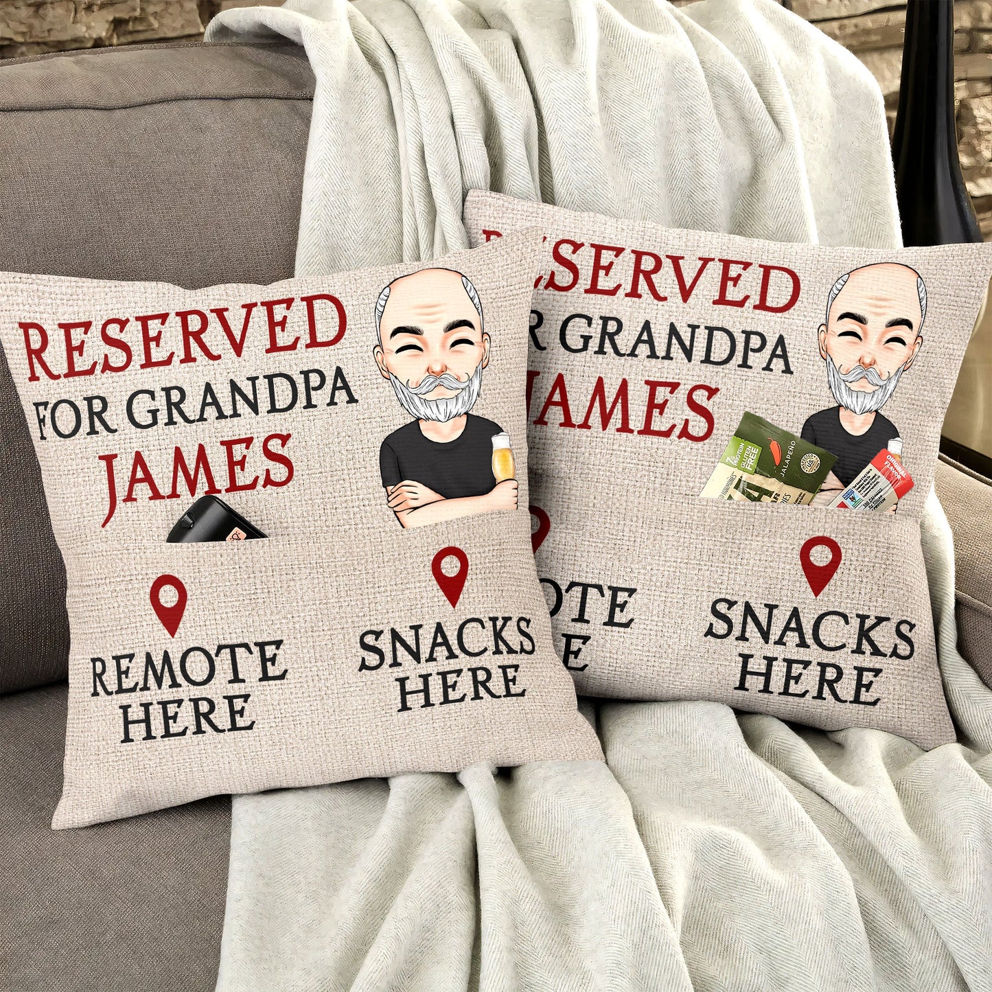 Reserved For Grandpa - Personalized Pocket Pillow (Insert Included)
