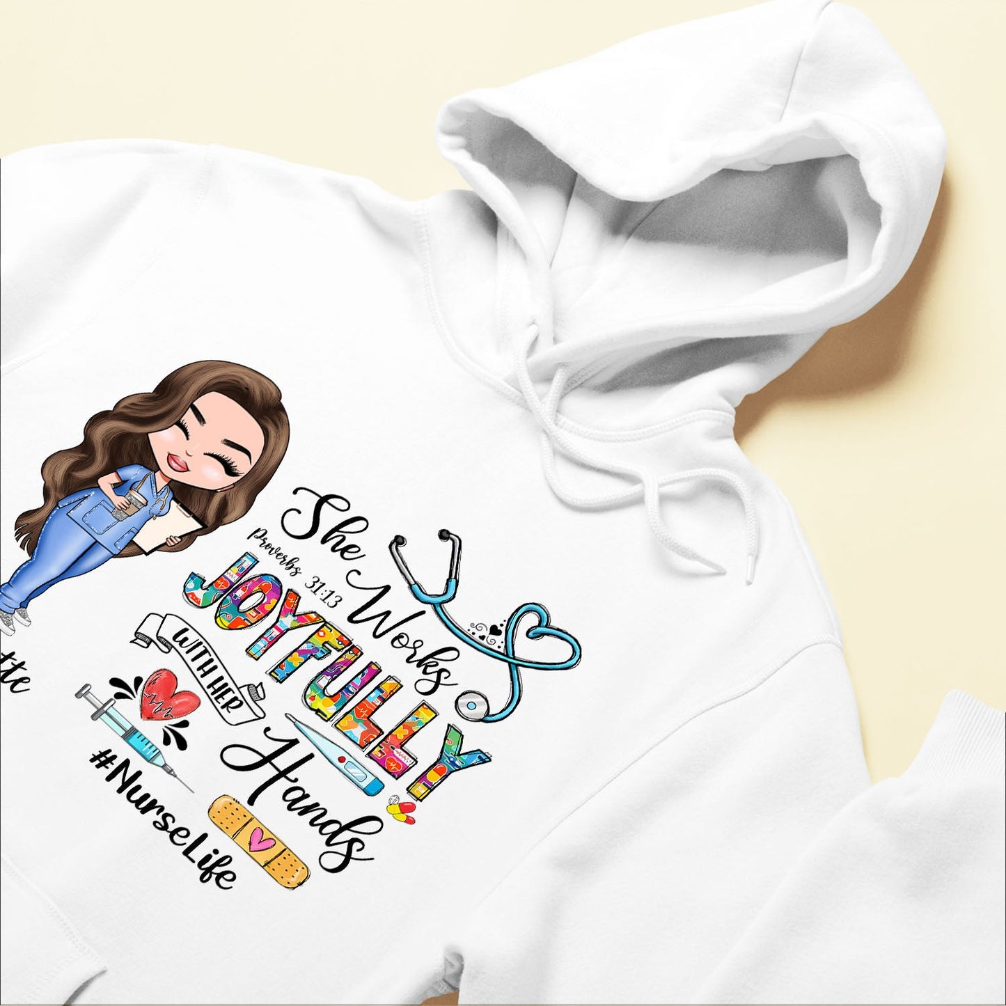 She Works Joyfully With Her Hands - Personalized Shirt - Gift For Nurse - Cartoon Nurses