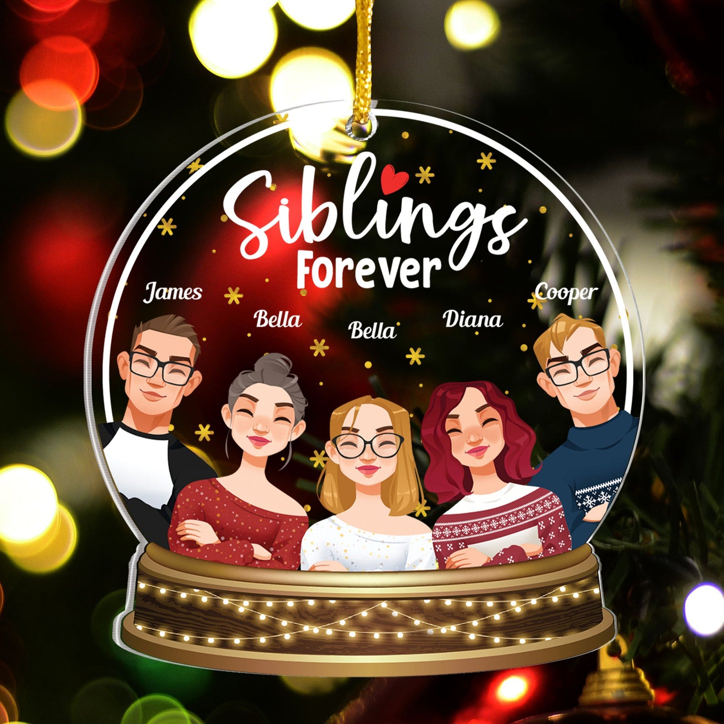 Siblings Forever - Personalized Snow-globe Shaped Acrylic Ornament