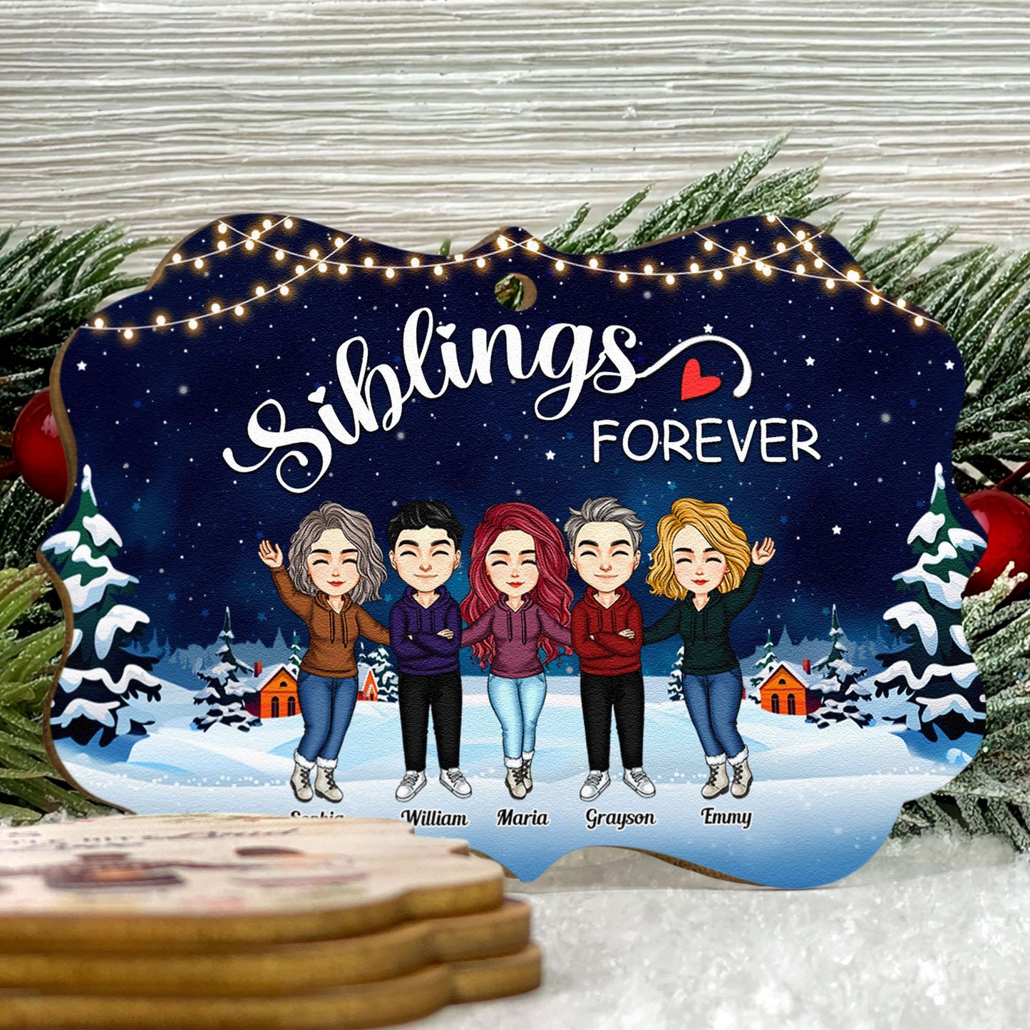 Siblings Forever - Personalized Aluminum/Wooden Ornament - Christmas Gift For Siblings, Family Members, Brothers And Sisters