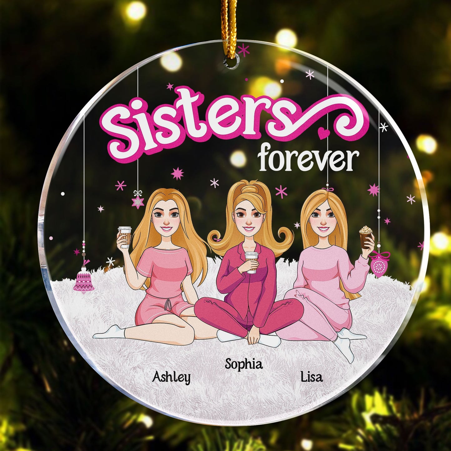 Sisters Forever - Pink Version - Personalized Acrylic Ornament