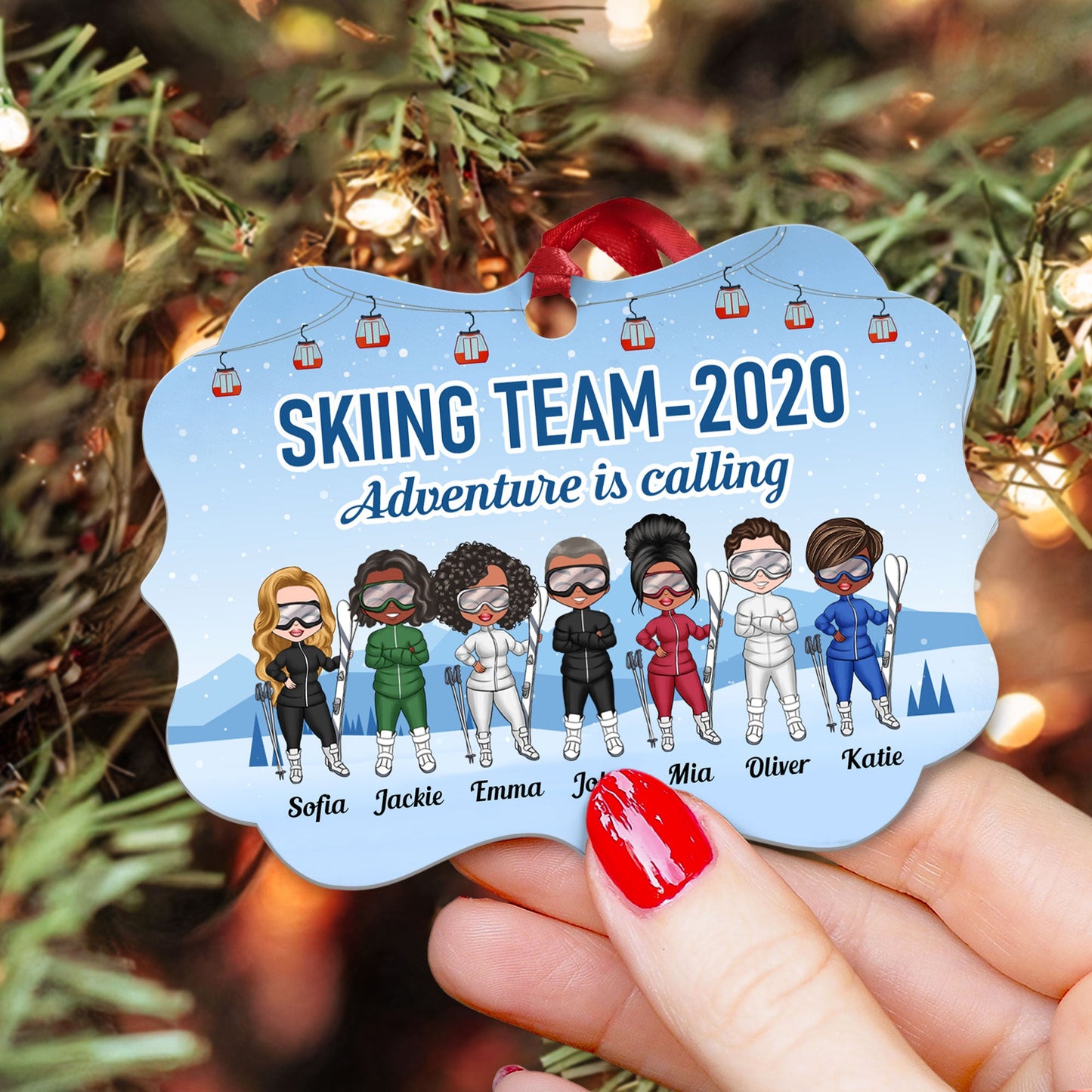 Skiing Team - Personalized Aluminum Ornament - Christmas Gift For Friends, Siblings, Skiing Lovers