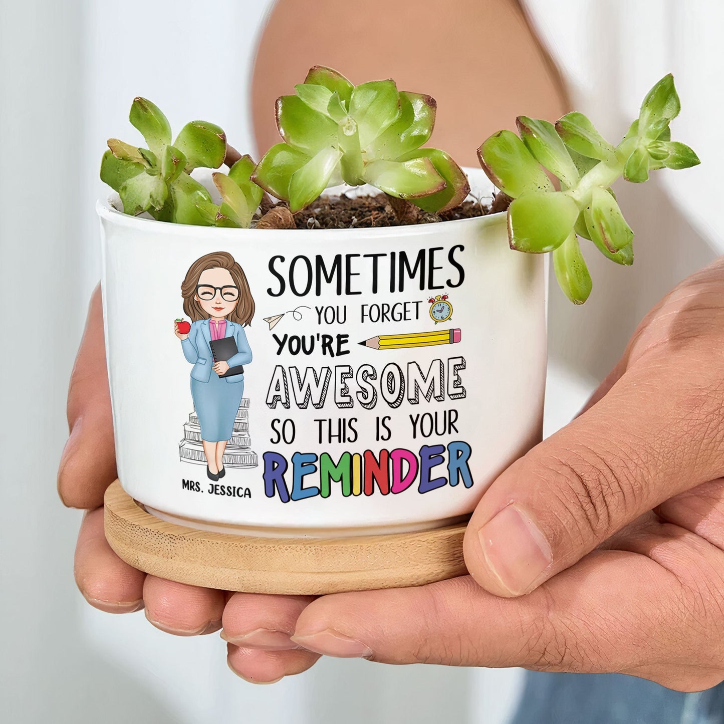Sometimes You Forget You Are Awesome - Personalized Ceramic Plant Pot With Tray
