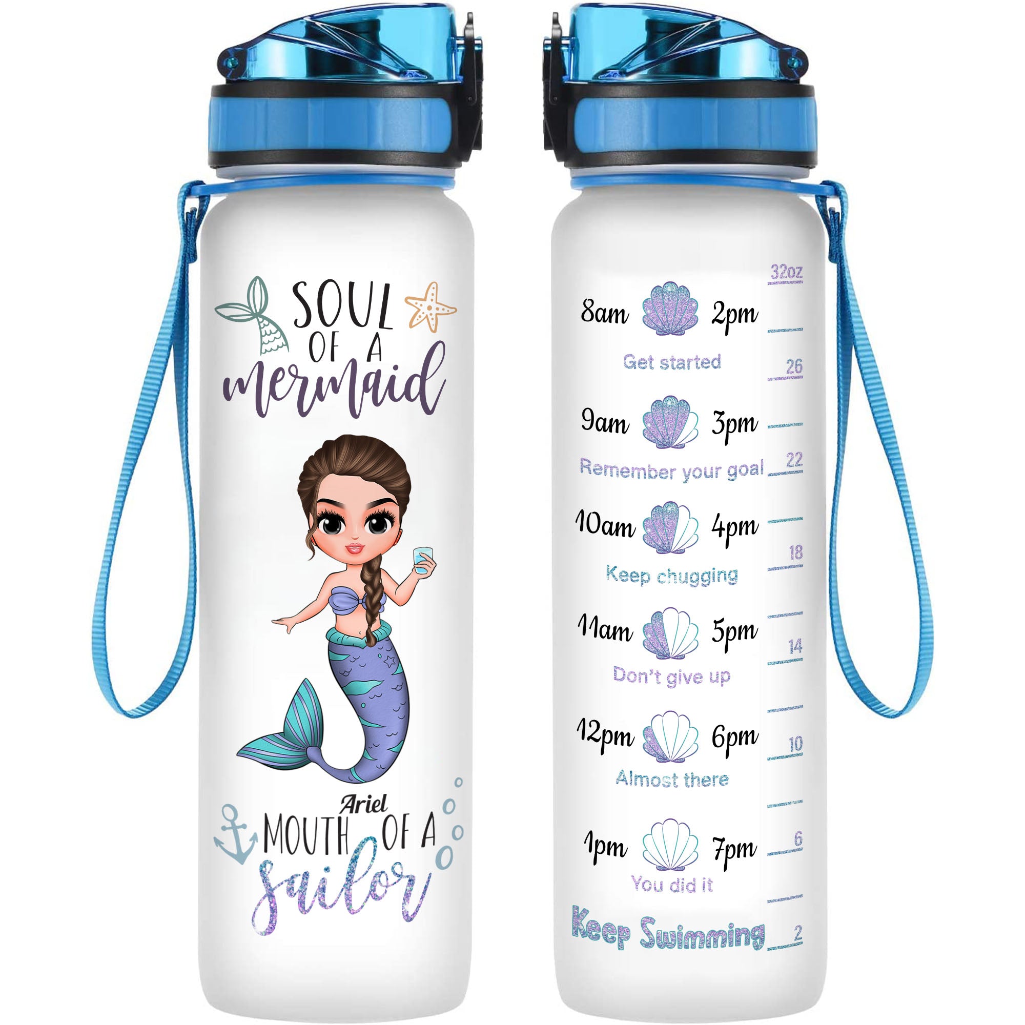 Personalized kids water bottle, mermaid