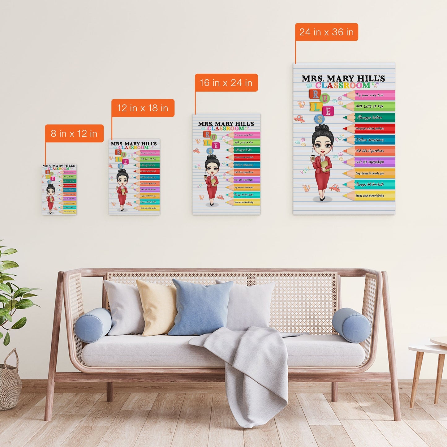 Teacher's Classroom Rules - Personalized Poster/Wrapped Canvas - Back To School, Classroom Decor Gift For Teacher, 1st Day Of School, New Teacher Gift