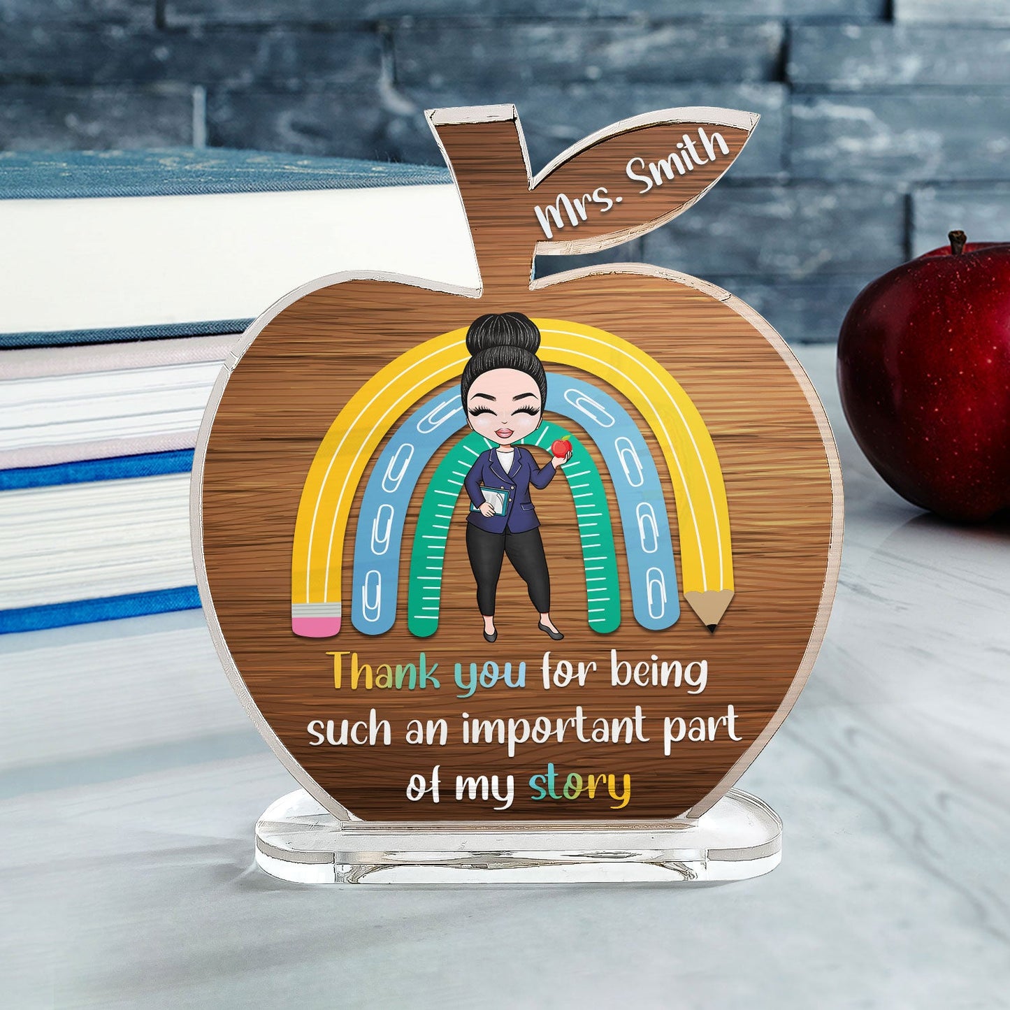Thank You For Helping Me Grow - Personalized Apple Shaped Acrylic Plaque - Birthday, Teacher Day Gift For Teachers