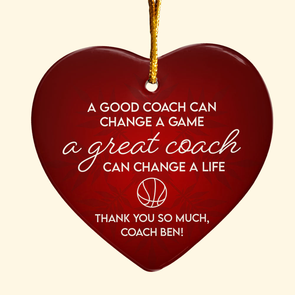 Thank You, Basketball Coach - Personalized Heart Shaped Ceramic Ornament