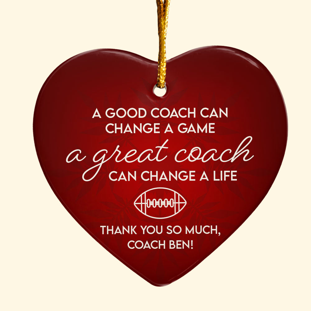 Thank You, Football Coach - Personalized Heart Shaped Ceramic Ornament