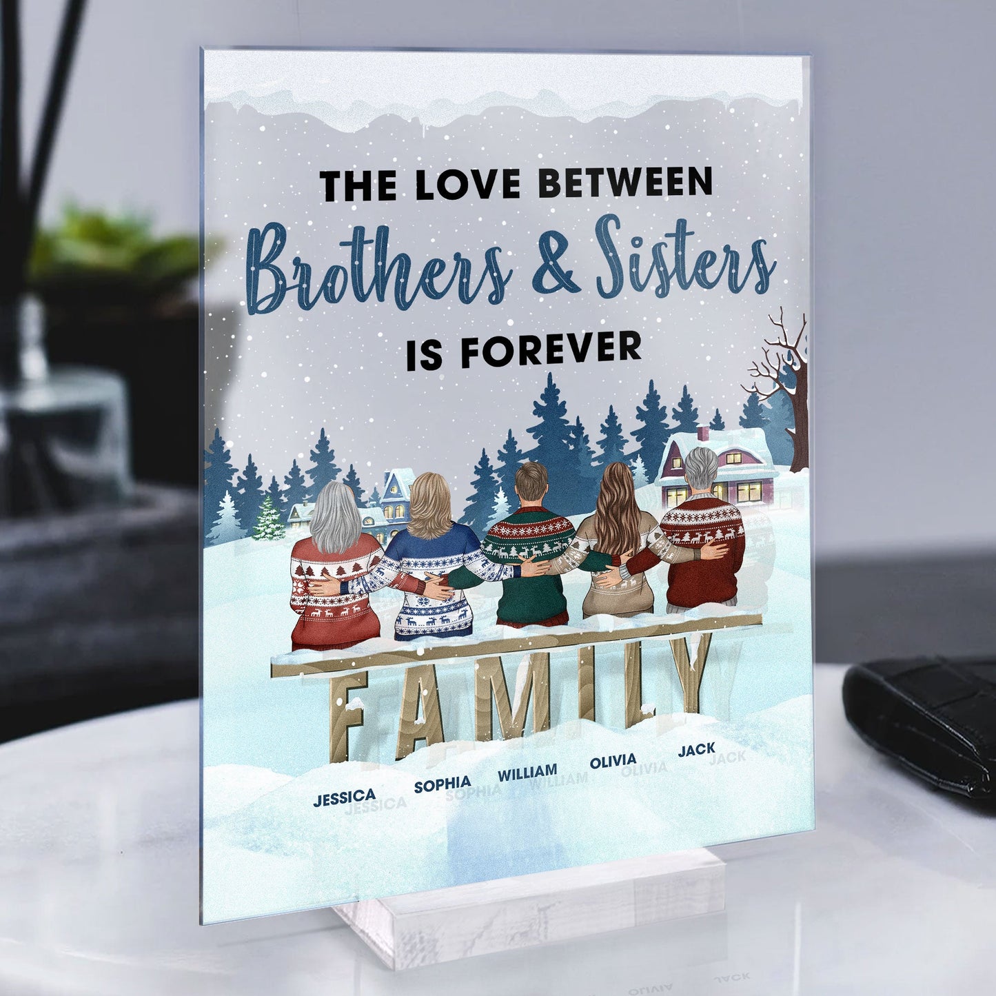 The Love Between Family Is Forever Christmas Eve - Personalized Acrylic Plaque - Christmas Gifts For Family Members, Sisters, Brothers, Mom, Dad