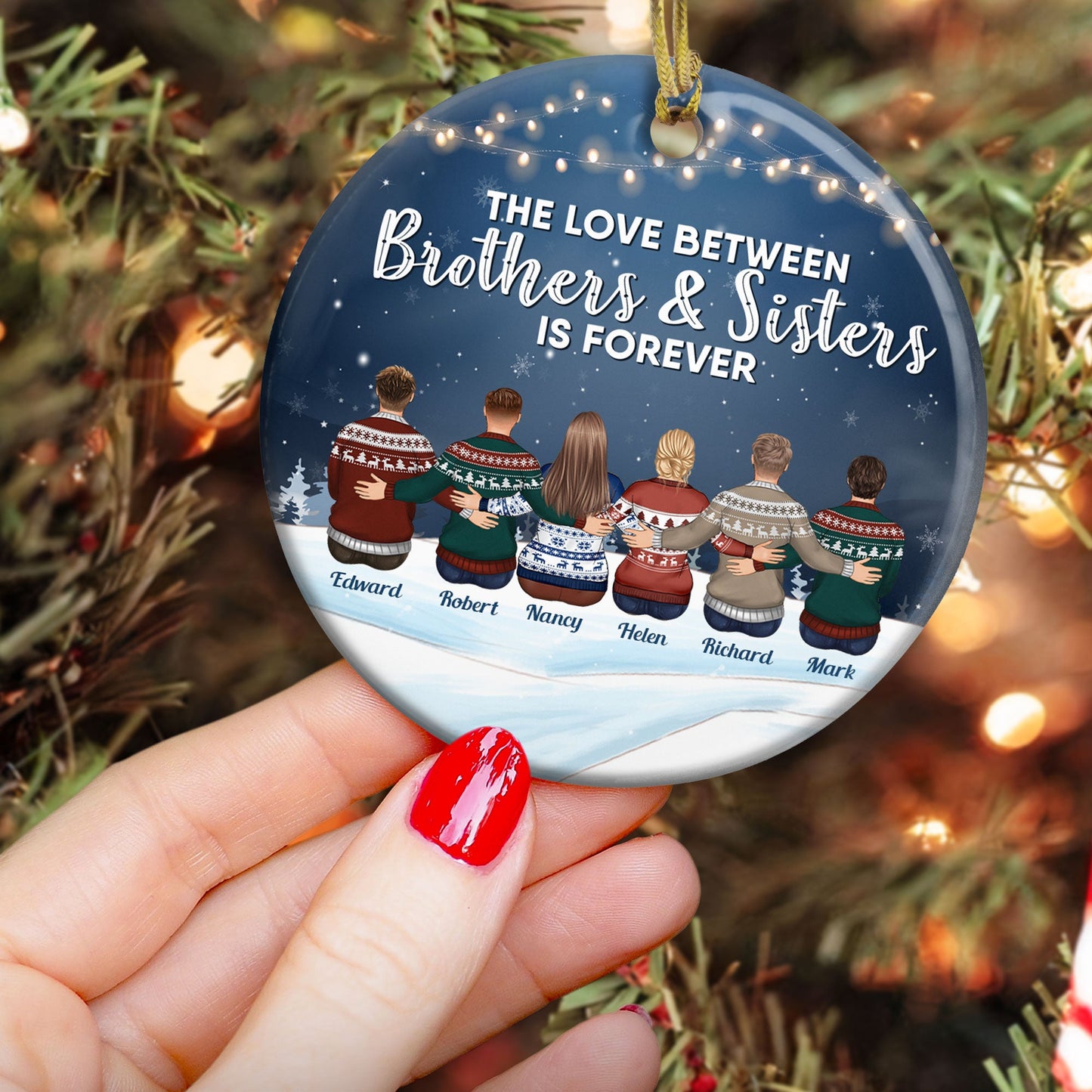 The Love Between Brothers & Sisters Is Forever - Personalized Ceramic Ornament - Family Hugging