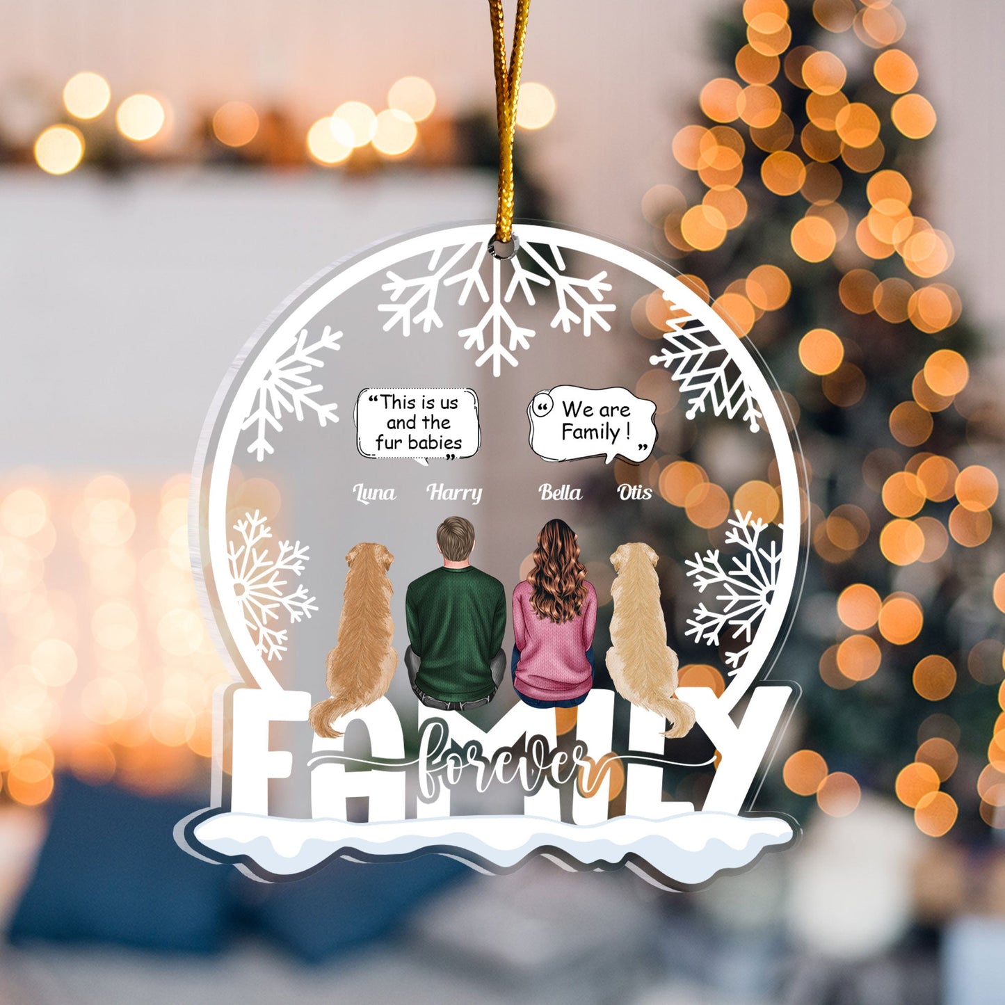Us & The Fur Babies - Personalized Snow Globe Shaped Acrylic Ornament
