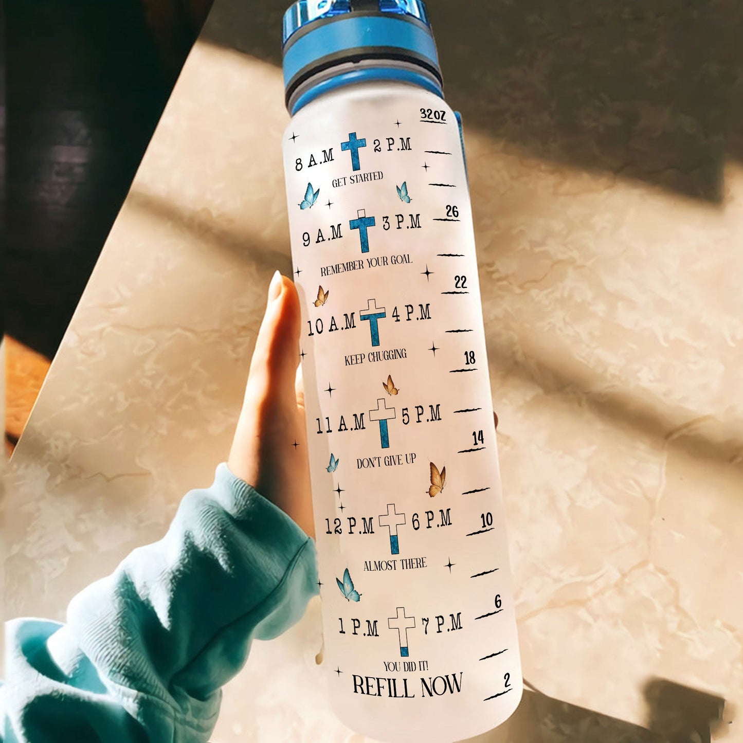 Water May Go Low, Faith Is Always Full - Personalized Water Bottle With Time Marker