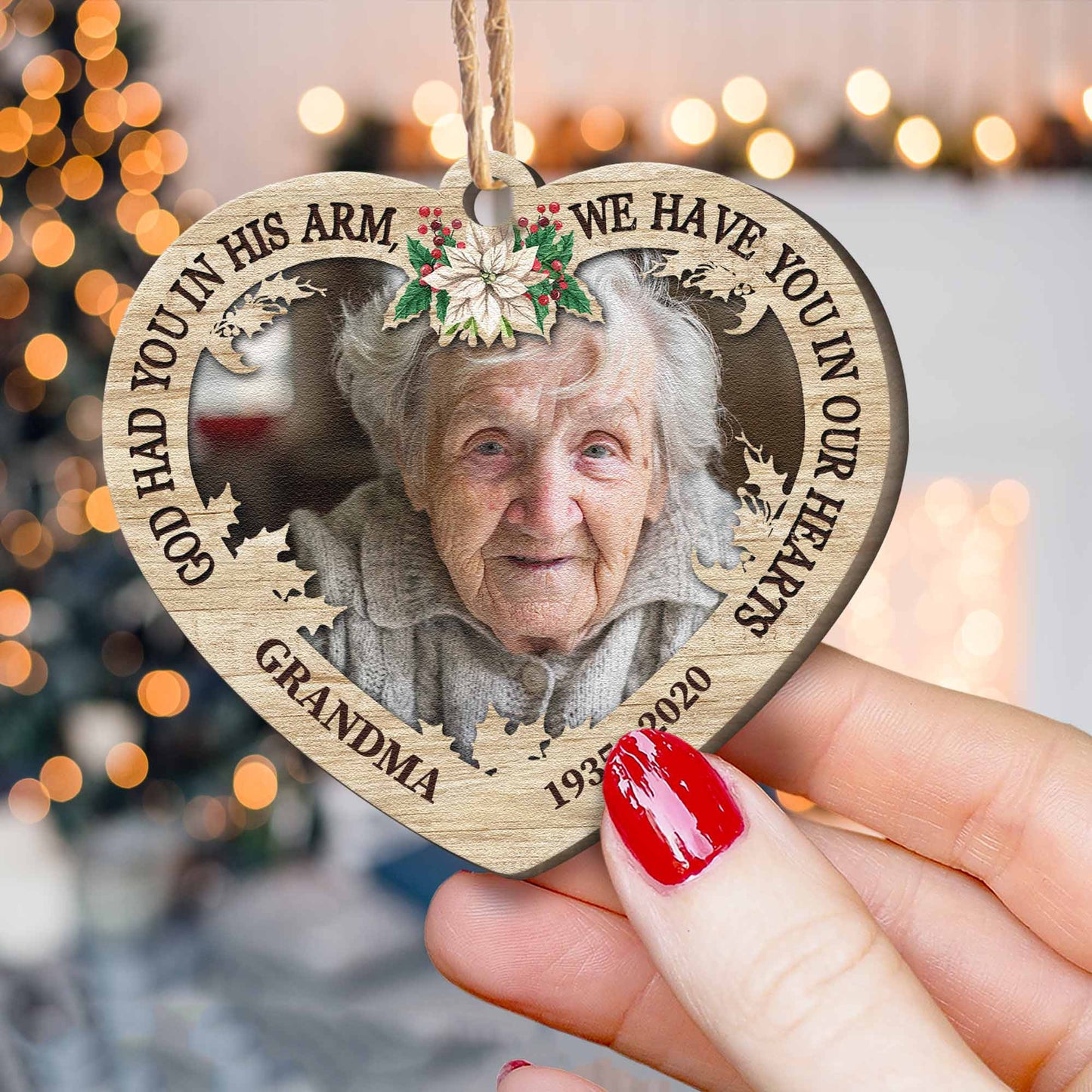 We Have You In Our Hearts - Personalized Custom Shaped Wooden Ornament - Christmas, Remembrance Gift For Family Members, Dad, Mom, Grandpa, Grandma, Memorial Gift
