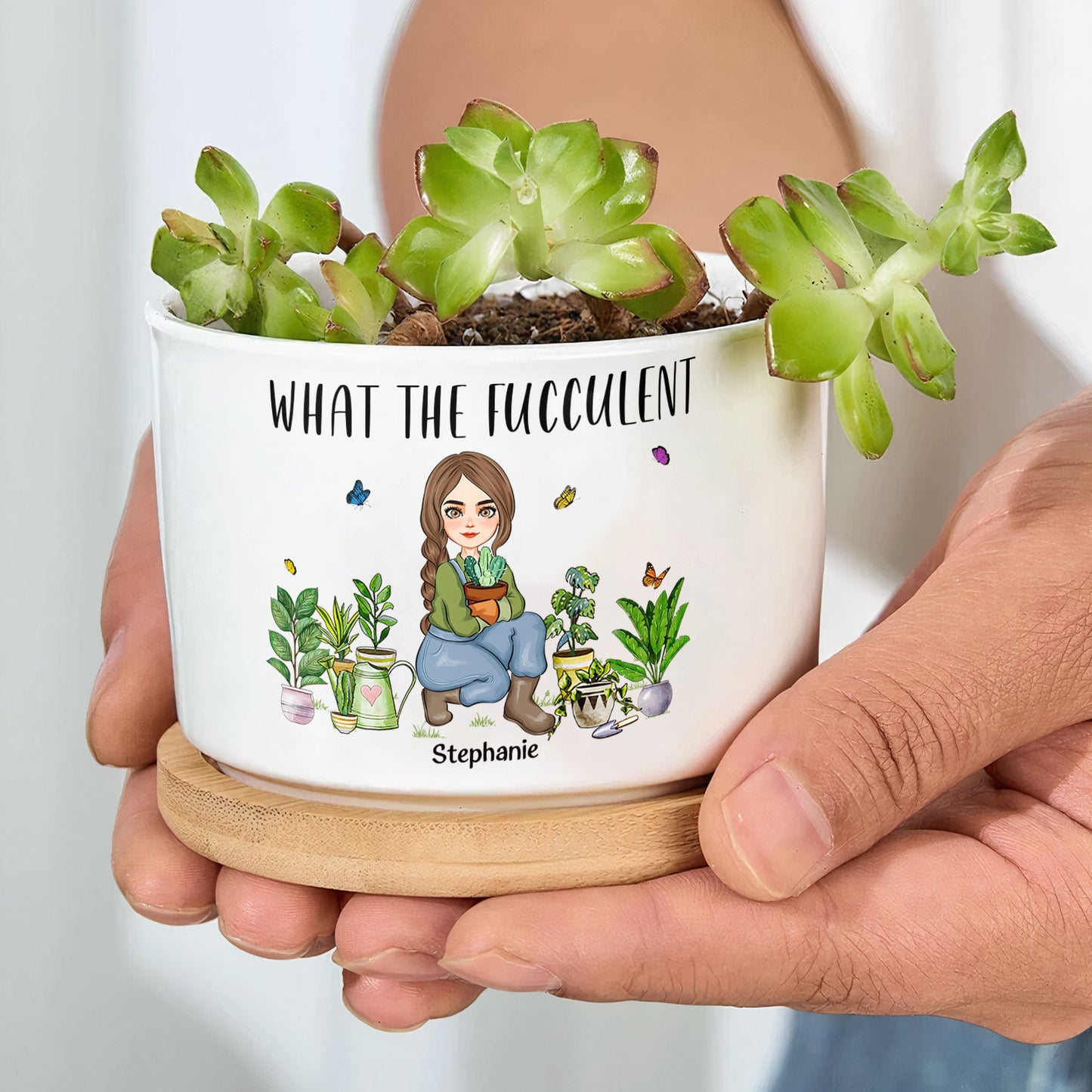 What The Fucculent - Personalized Ceramic Plant Pot With Tray