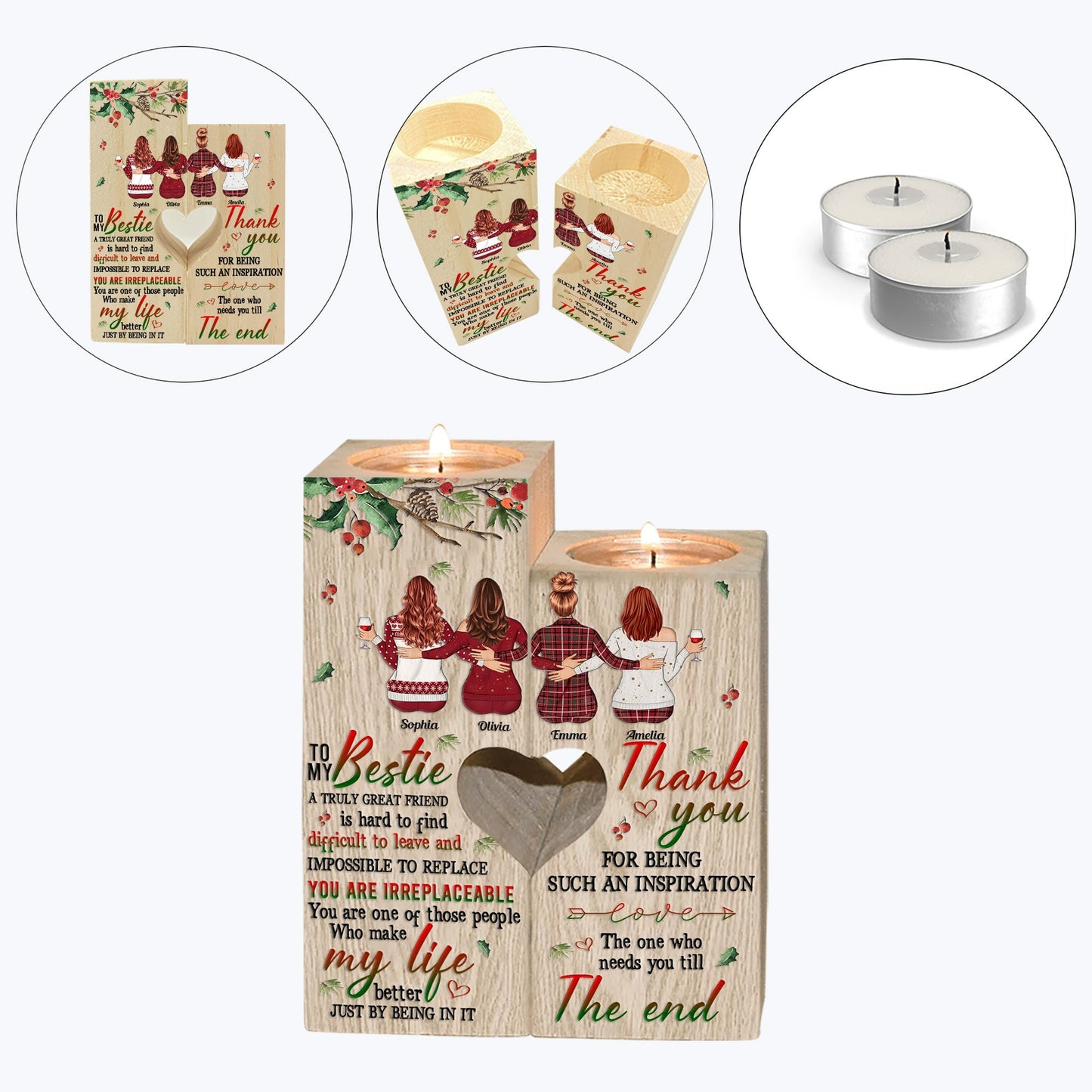 You Are Irreplaceable - Personalized Wood Candle Holder - Gift For Friends, Besties, Soul Sisters