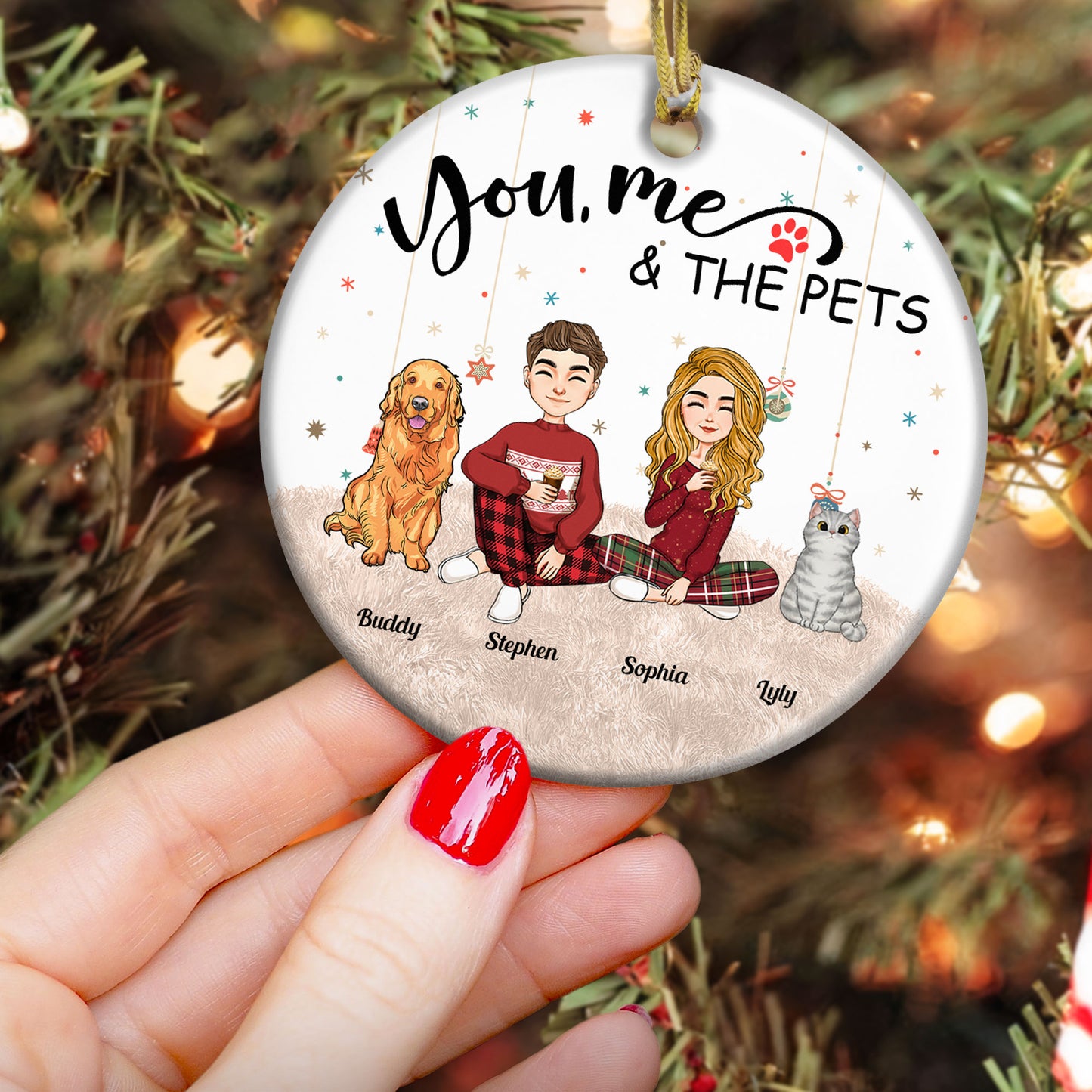 You, Me And The Pets - Personalized Ceramic Ornament