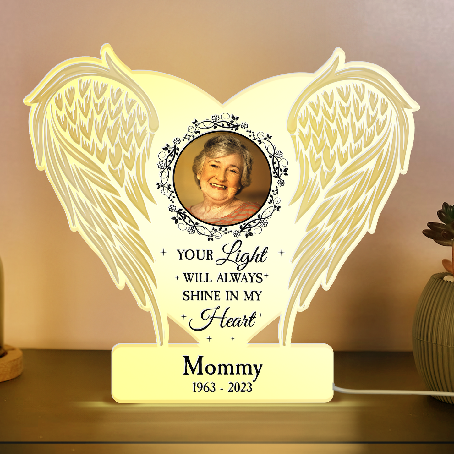 Your Light Will Always Shine In My Heart Memorial Gift - Personalized Custom Shape Photo Light Box