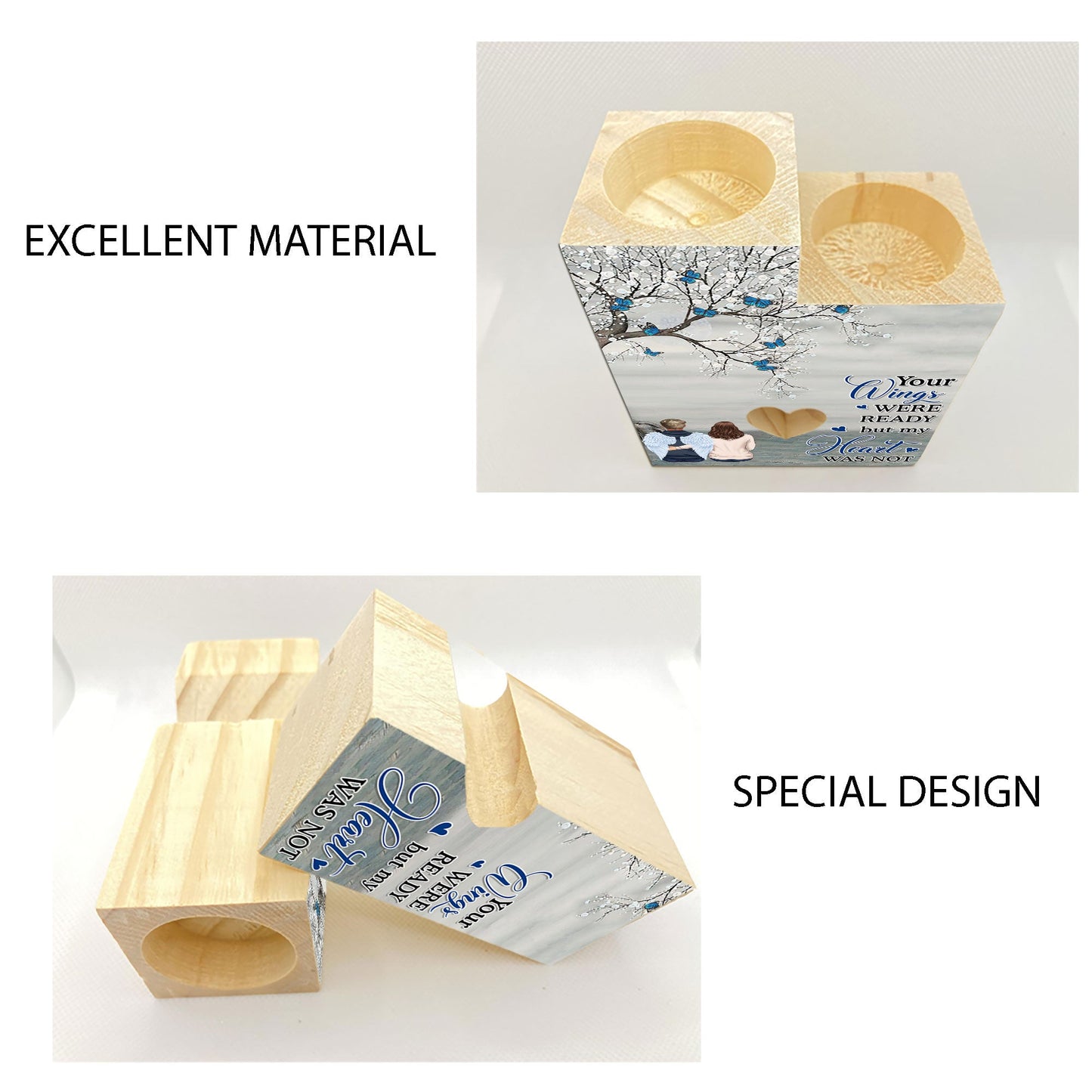 Your Wings Were Ready But My Heart Was Not - Personalized Wood Candle Holder