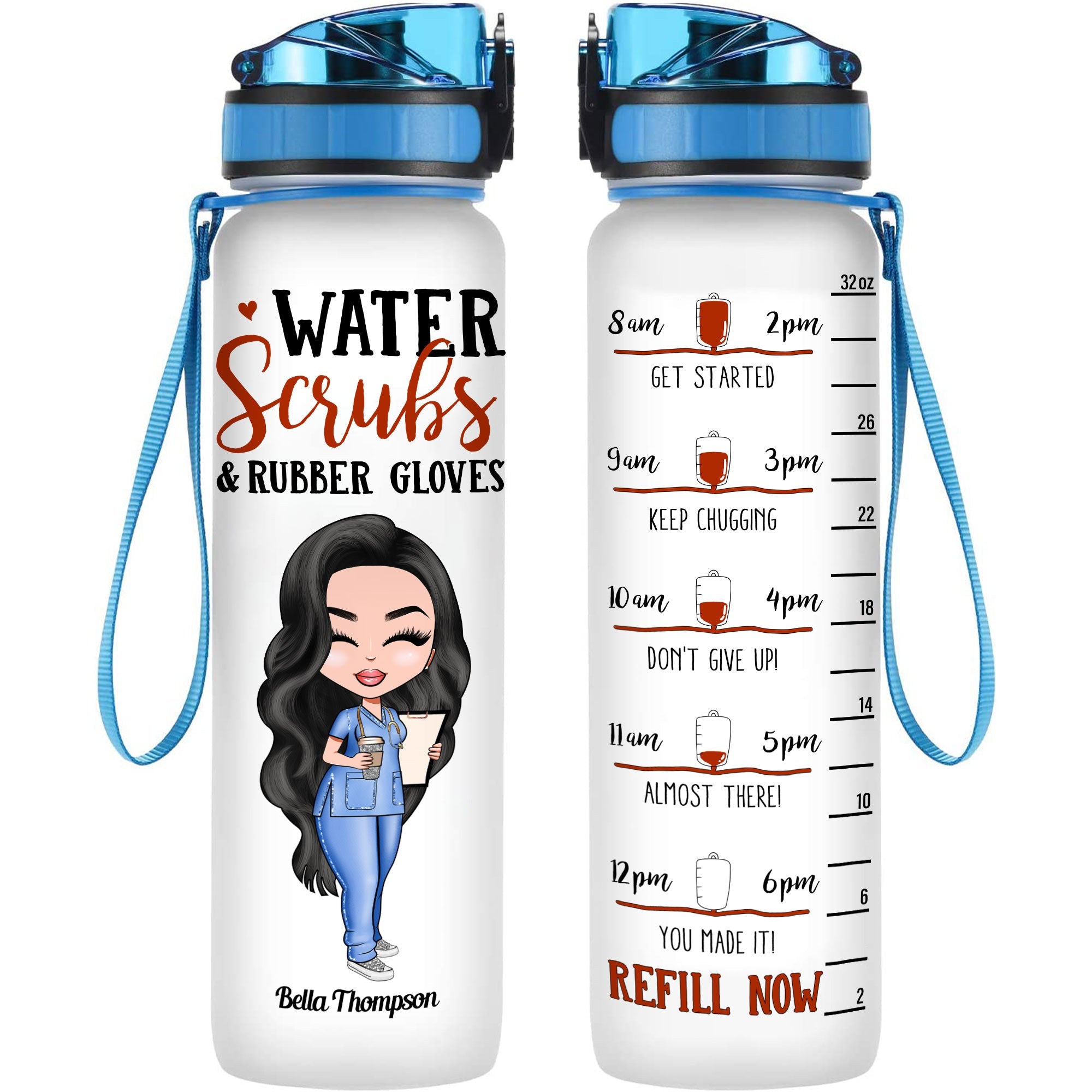 Personalized Water Tracker Bottle - Gift For Nurse - Water Scrubs And - A  Gift Customized