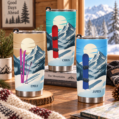 Custom Name Gift For Skiing Lovers, Snowboarding Lover - Personalized Tumbler