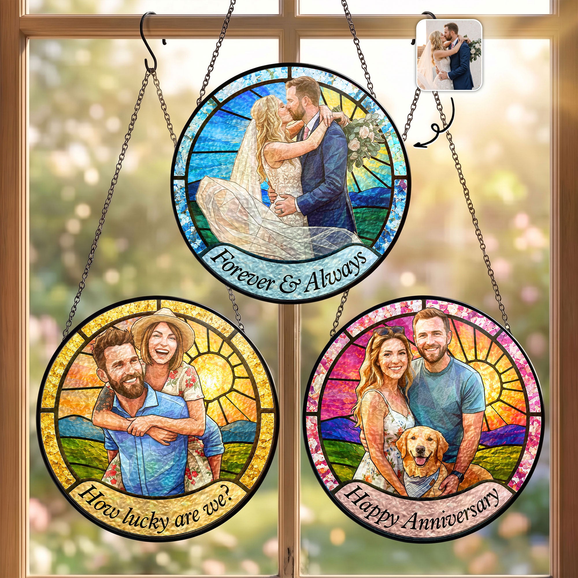 Forever & Always Couple Stained Glass Art Anniversary Valentine's Day Gift - Personalized Window Hanging Suncatcher 1