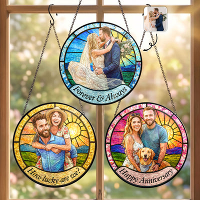 Forever & Always Couple Stained Glass Art Anniversary Valentine's Day Gift - Personalized Window Hanging Suncatcher