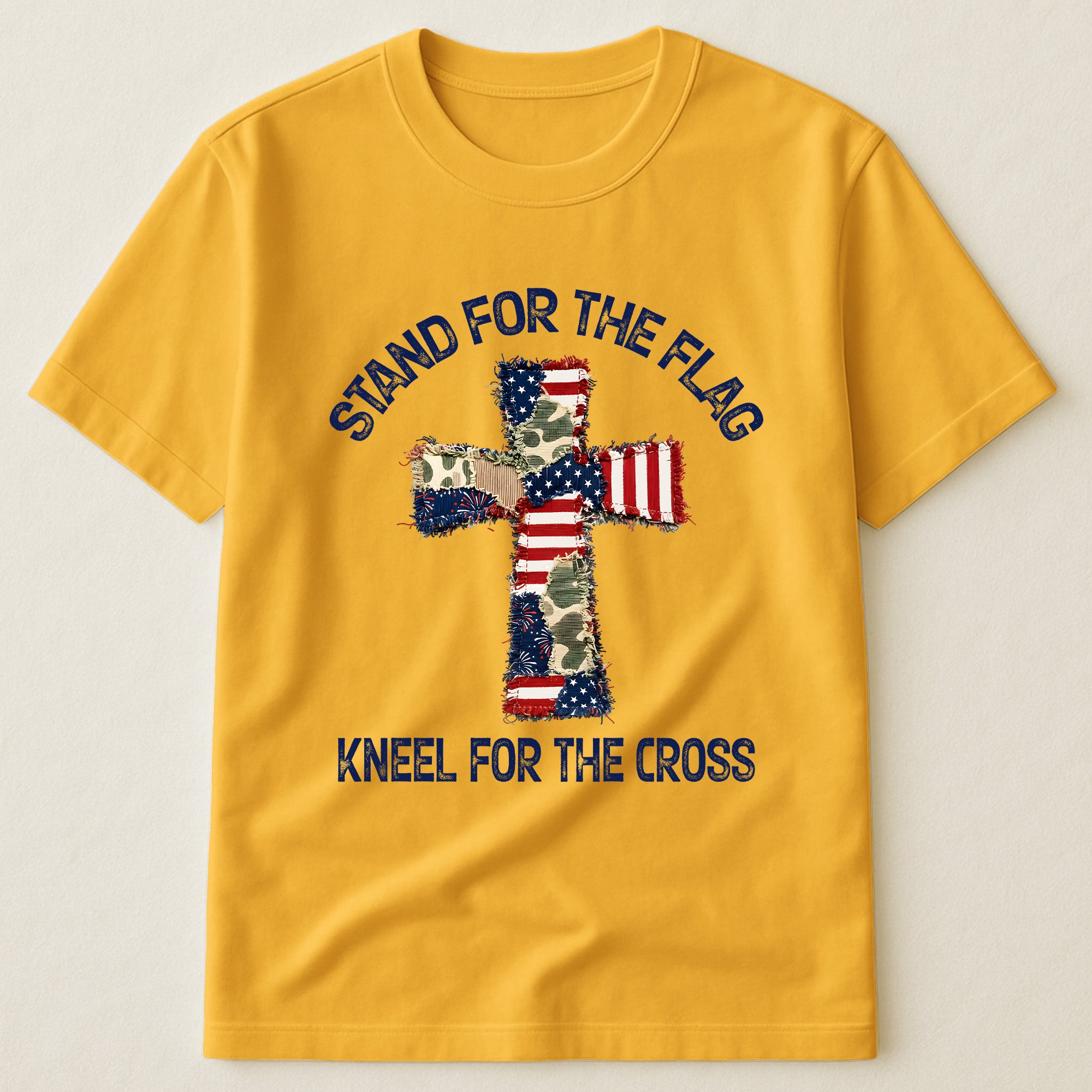 Patchwork Style USA Flag And Cross Print - Shirt