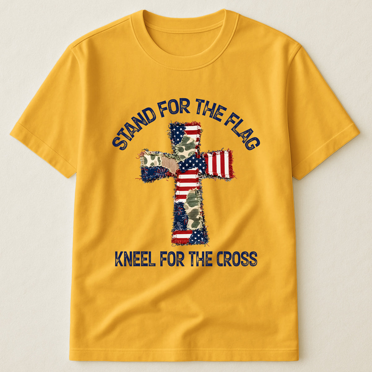 Patchwork Style USA Flag And Cross Print - Shirt