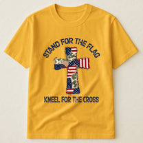 Patchwork Style USA Flag And Cross Print - Shirt