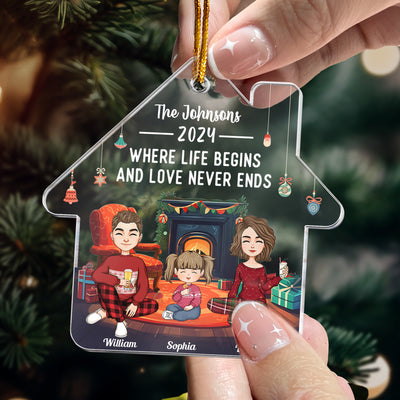 Family Where Life Begins And Love Never Ends - Personalized House Shaped Acrylic Ornament