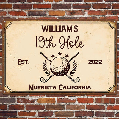 19Th Hole Golf Bar, Golf Decor Gift - Personalized Metal Sign