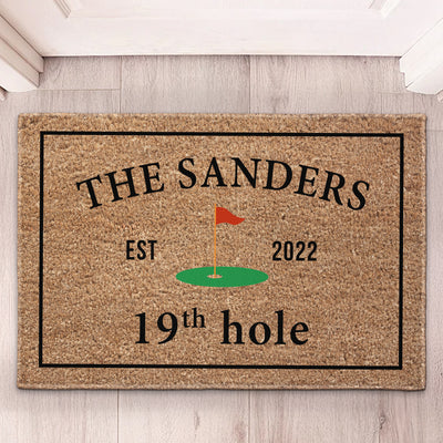 19Th Hole Welcome, Golf Course Entryway Decor Gift - Personalized Doormat