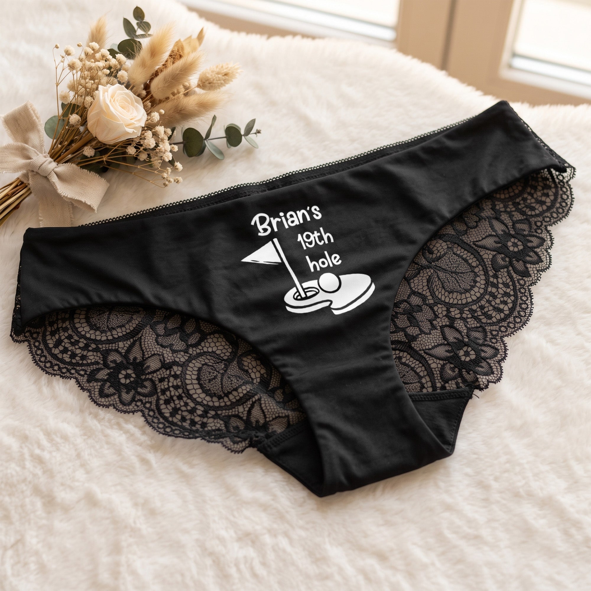 19th Hole Funny Golf Underwear Bachelorette, Wedding Party, Bridal Shower Valentines Anniversary - Personalized Panty