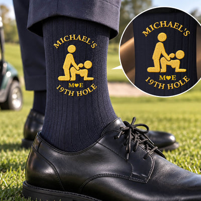 19th Hole Adult Humor Golf Gift Spicy Gift For Him, Husband, Boyfriend - Personalized Embroidered Socks