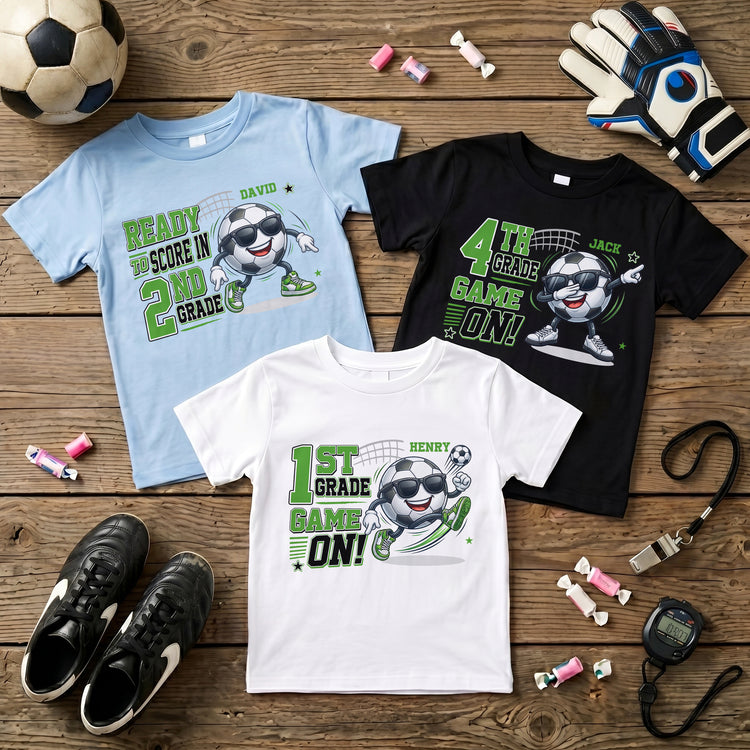 1St,-2Nd..-Grade-Game-On--Gift-For-Back-To-School,-Soccer-Kids-Personalized-Shirt-1