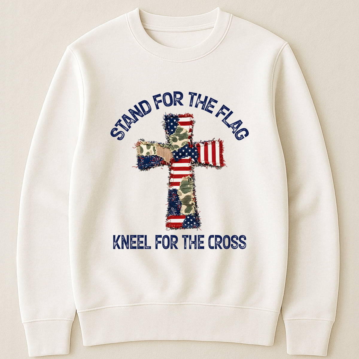 Patchwork Style USA Flag And Cross Print - Shirt