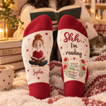 Custom Name & Birth Flower For Her Book Lovers Shh I'm Reading - Personalized Socks 1