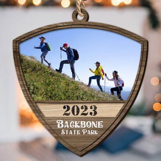 Hiking Sign - Personalized Wooden Photo Ornament